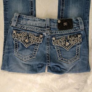 Miss Me Jeans Womens 25 Embellished Faded Blue Lowrise Straight Leg Stretch Y2K